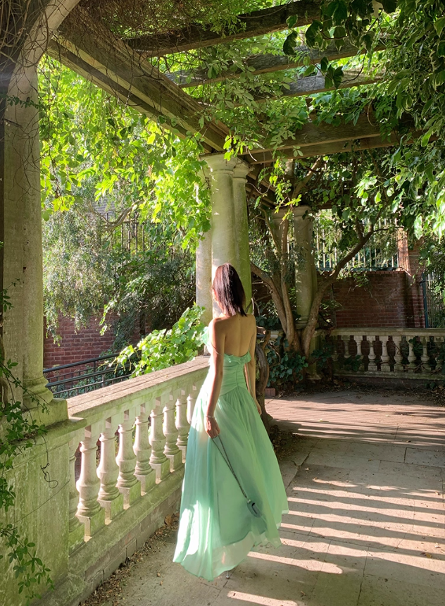 Charming Green A Line Spaghetti Strap Ruffle Chiffon Long Prom Dress Party Dress SH4032