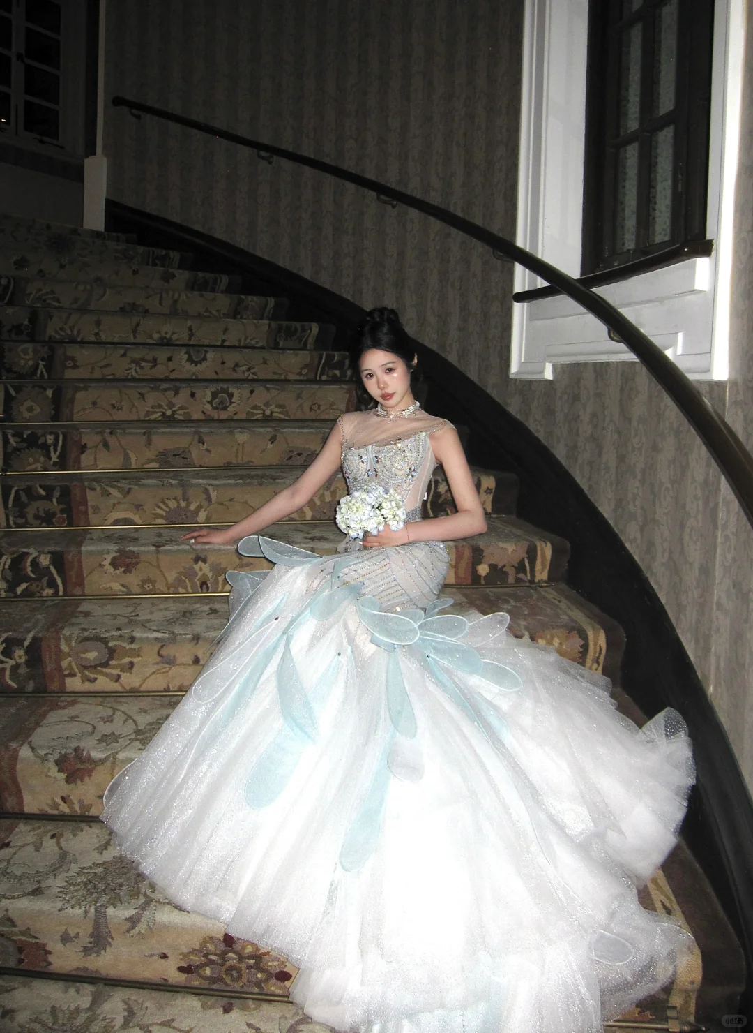 Exquisite Mermaid Round Neck Beaded Sequin Tulle Long Sweep Party Dress Evening Dress SH3407
