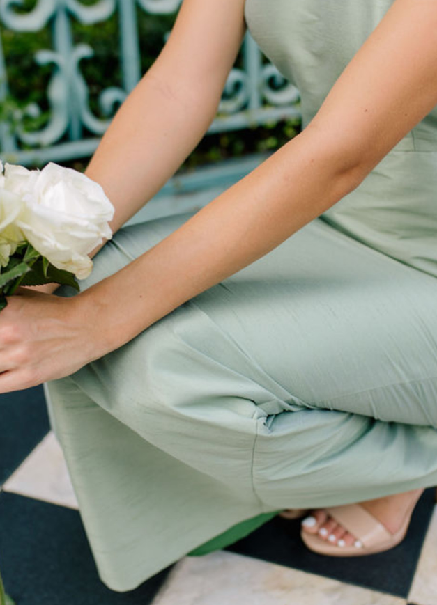 Charming Green Sheath Halter Satin Long Bridesmaid Dress Prom Dress SH6314
