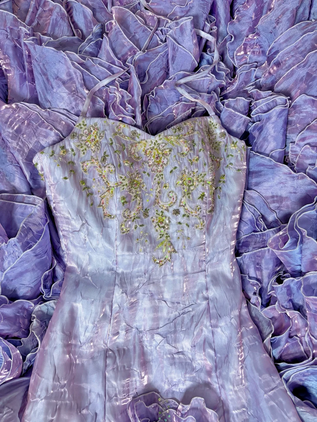Exquisite Purple Ball Gown Halter Embroidery Layered Satin Long Prom Dress Evening Dress SH3720
