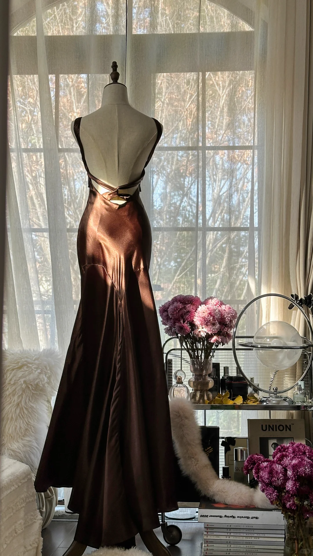 Sexy Mermaid Halter Brown Satin Long Open Back Party Dress Evening Dress SH2940