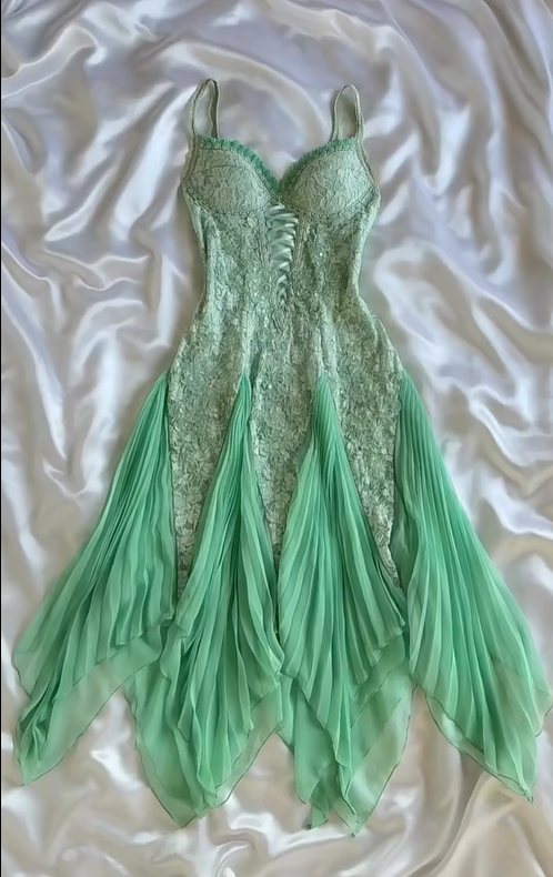Green A Line Spaghetti Strap Lace Chiffon Evening Dress Party Dress SH3424