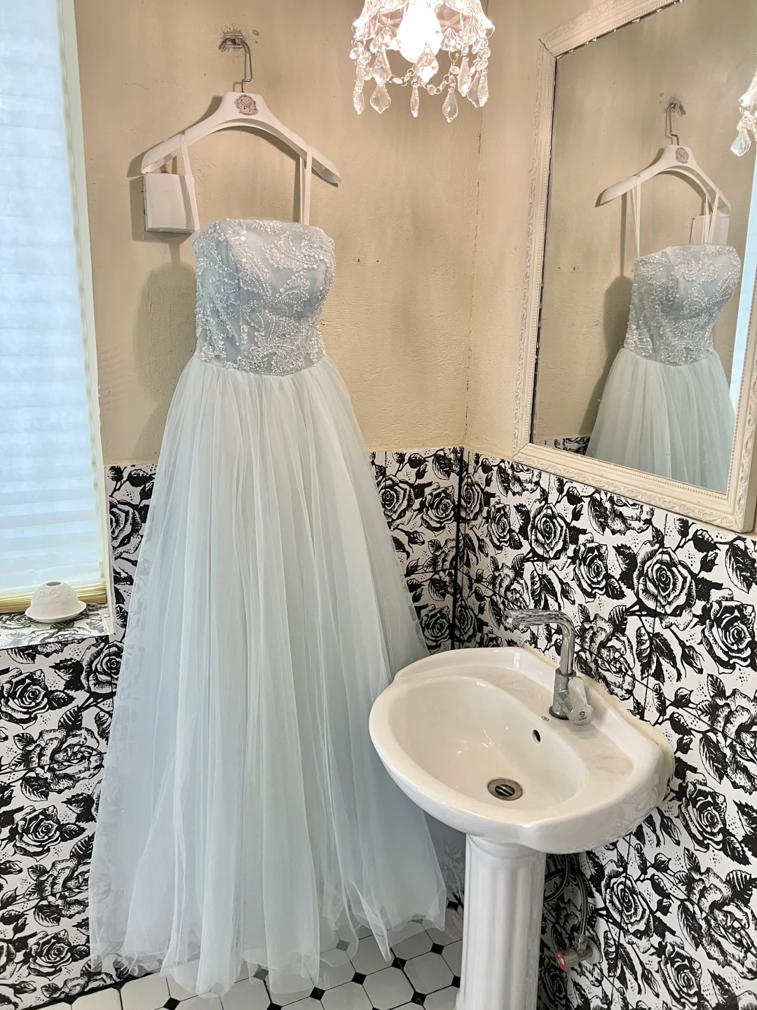 Baby Blue A Line Strapless Beaded Tulle 18th Birthday Dress Prom Dress SH3847