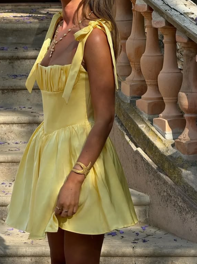 Yellow A Line Straps Satin Short Homecoming Dress Outfits SH4794