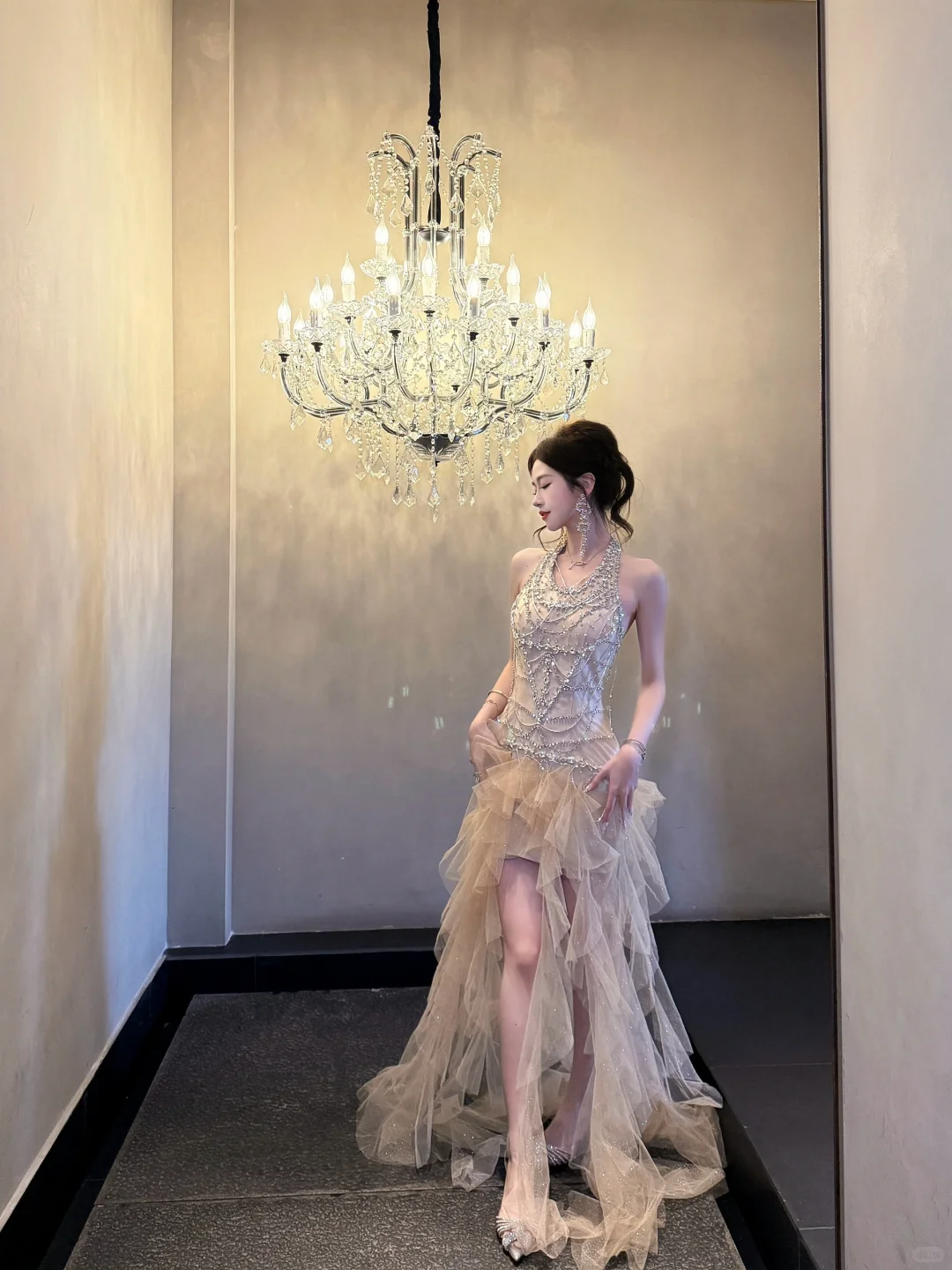 Exquisite Gorgeous A Line Halter Rhinestone Tulle Prom Dress Evening Dress Formal Gown SH3929