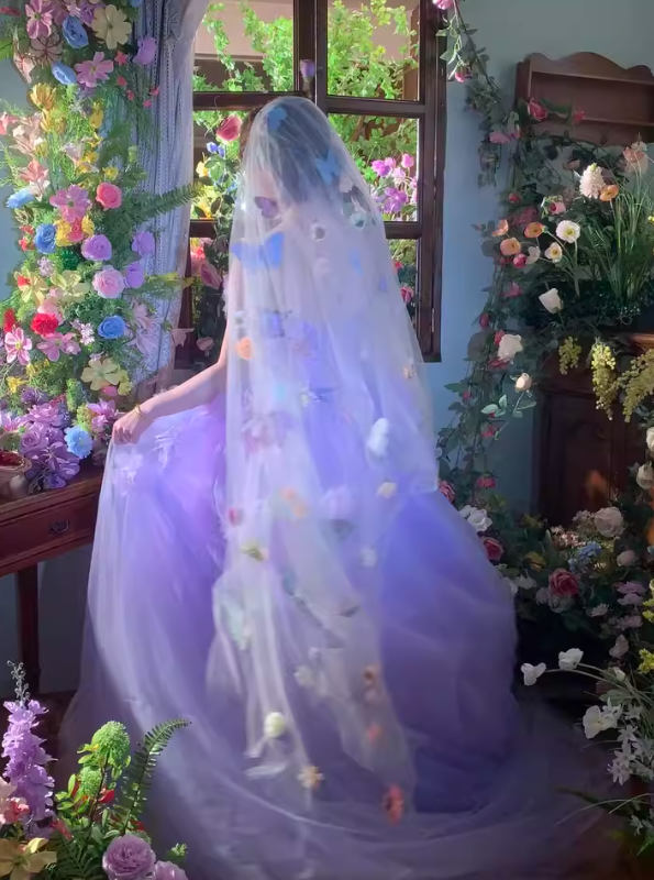 Purple Pretty Ball Gown Strapless Floral Tulle Prom Dress 16th Birthday Dress SH4087