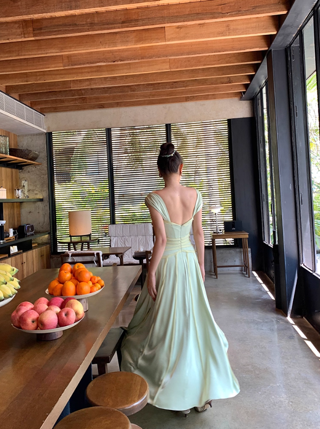 Elegant Green A Line Spaghetti Strap Chiffon Long Prom Dress Party Dress SH4036