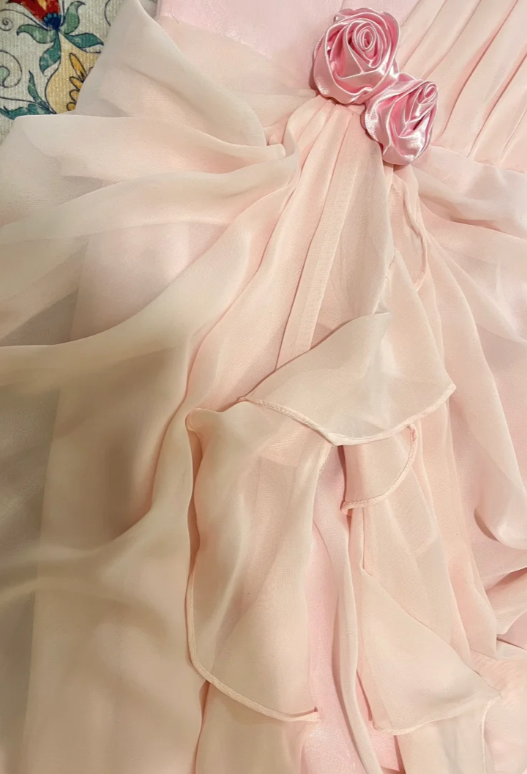 Gentle Pink One Shoulder Floral Pleated Chiffon Long Prom Dresses 16th Birthday Dresses SH4637