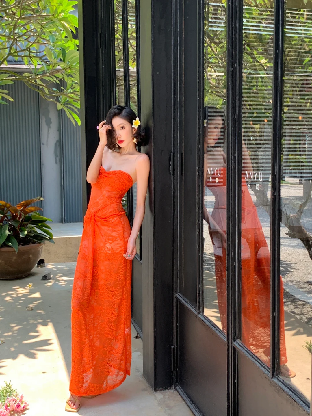 Orange Sheath Sweetheart Neck Sexy Lace Long Prom Dress Vacation Dress SH4313