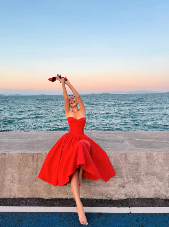 Warm Red A Line Sweetheart Neck Satin Prom Dress 21th Birthday Dress SH4381