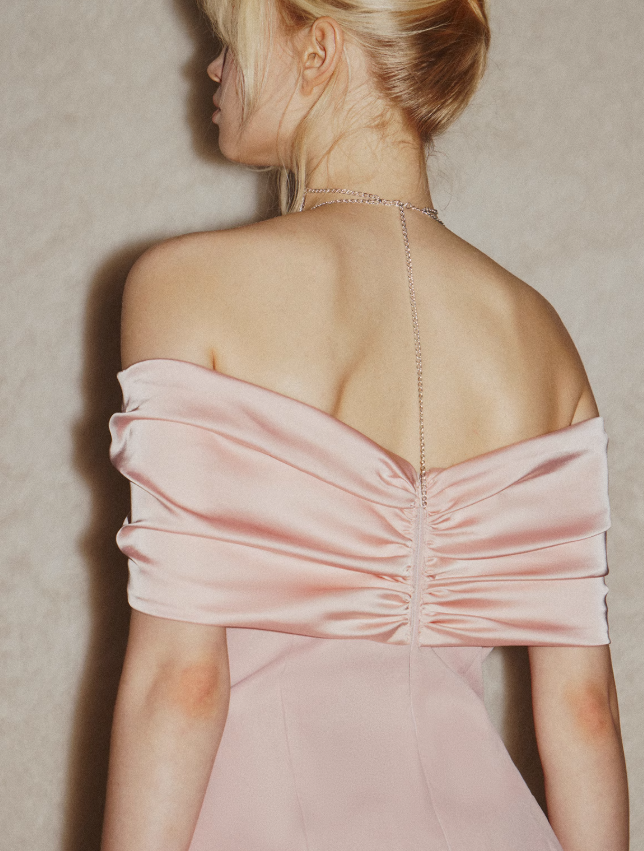 Princess Pink A Line Off the Shoulder Satin Short Outfit Party Dress Homecoming Dress Birthday Dress SH3526