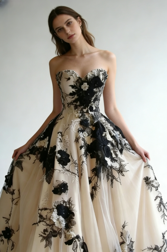 Stunning Ball Gown Sweetheart Neck Black Appliques Tulle Prom Dress Evening Gown SH5421