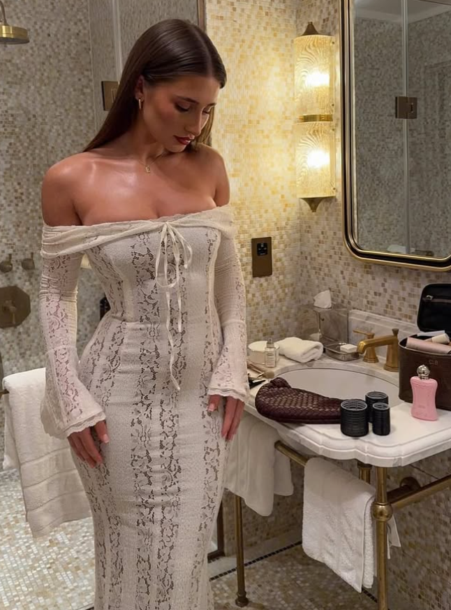 2025 New Sheath Long Sleeve White Lace Long Prom Dress Evening Dress SH2295