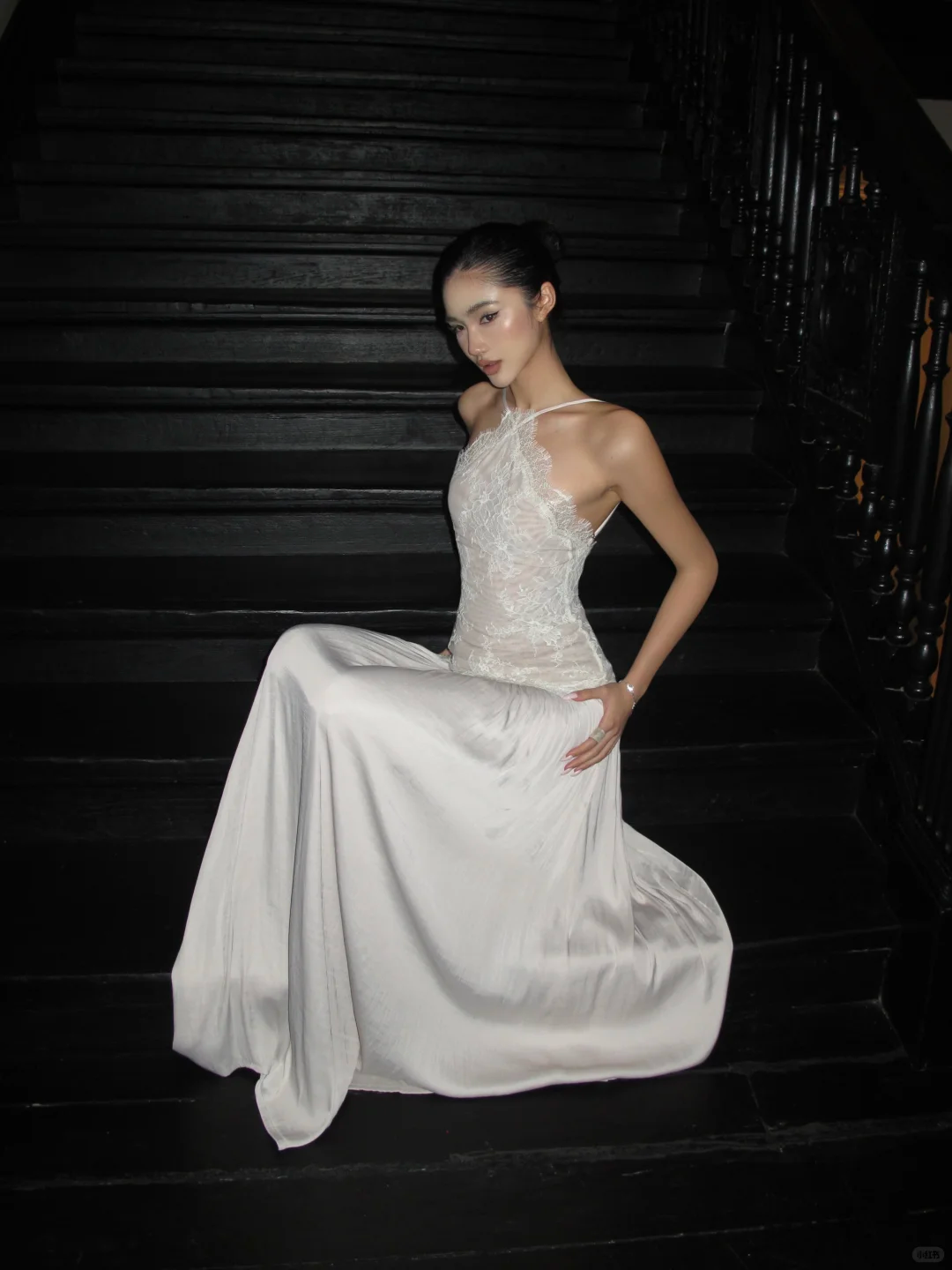 Stunning A Line Halter Lace Satin Open Back Prom Dress Evening Dress Formal Gown SH3926