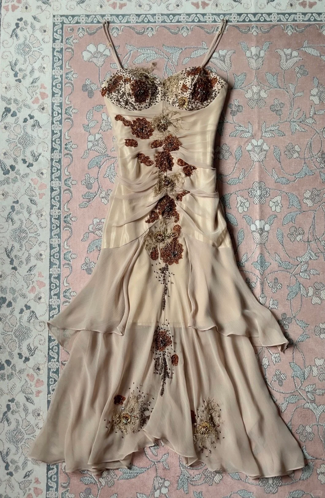 Dark Apricot Mermaid Spaghetti Strap Beaded Chiffon Prom Dress Evening Dress SH4248