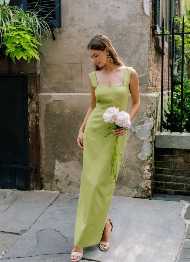Fresh Green Sheath Straps Satin Long Bridesmaid Dress Prom Dress SH6315
