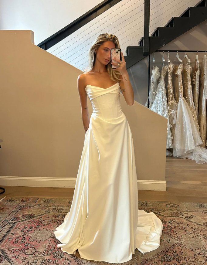 Charming Ball Gown Strapless Satin Long Wedding Dress SH4146