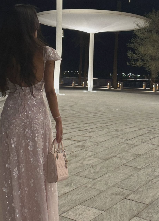 Light Pink A Line Exquisite Beaded Floral Tulle Prom Dress Wedding Guest Dress SH4724