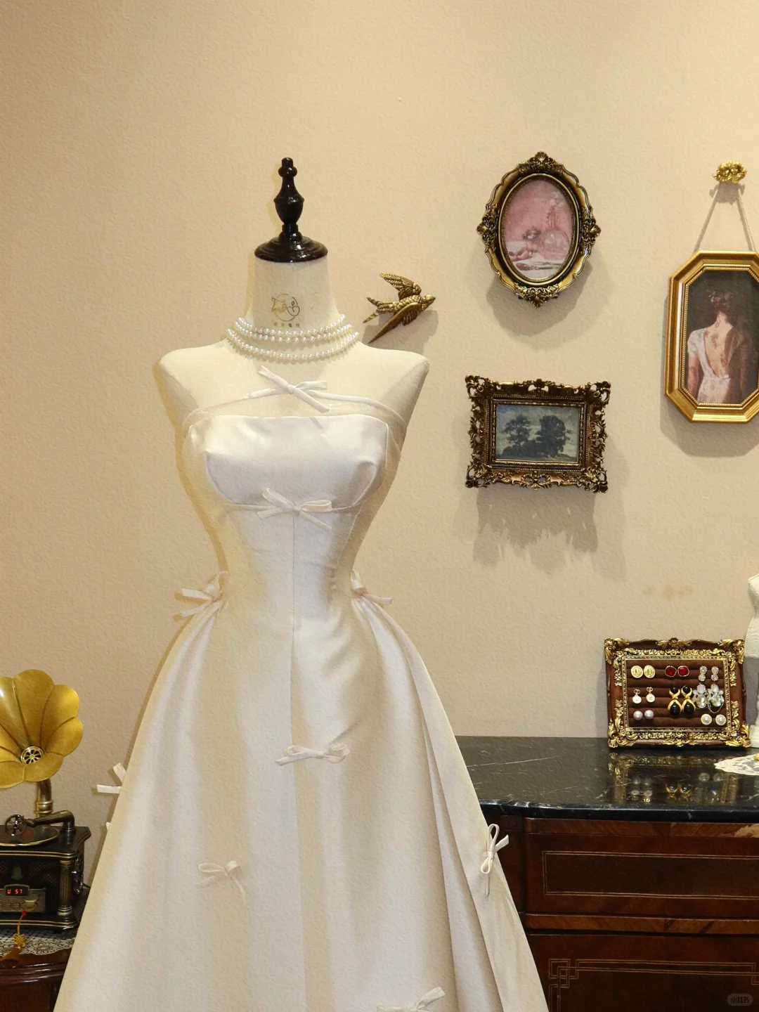 Cute Bow A Line Strapless Ivory Satin Prom Dress Wedding Dress SH7369