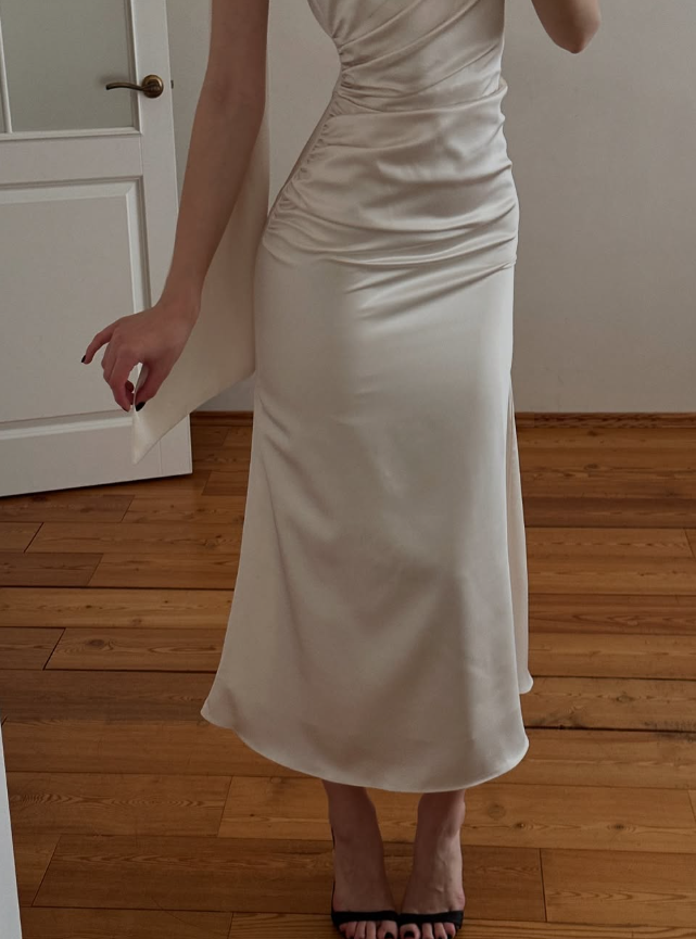 Gentle Simple Mermaid Light Apricot Satin Evening Dress Party Dress Formal Dress SH3954