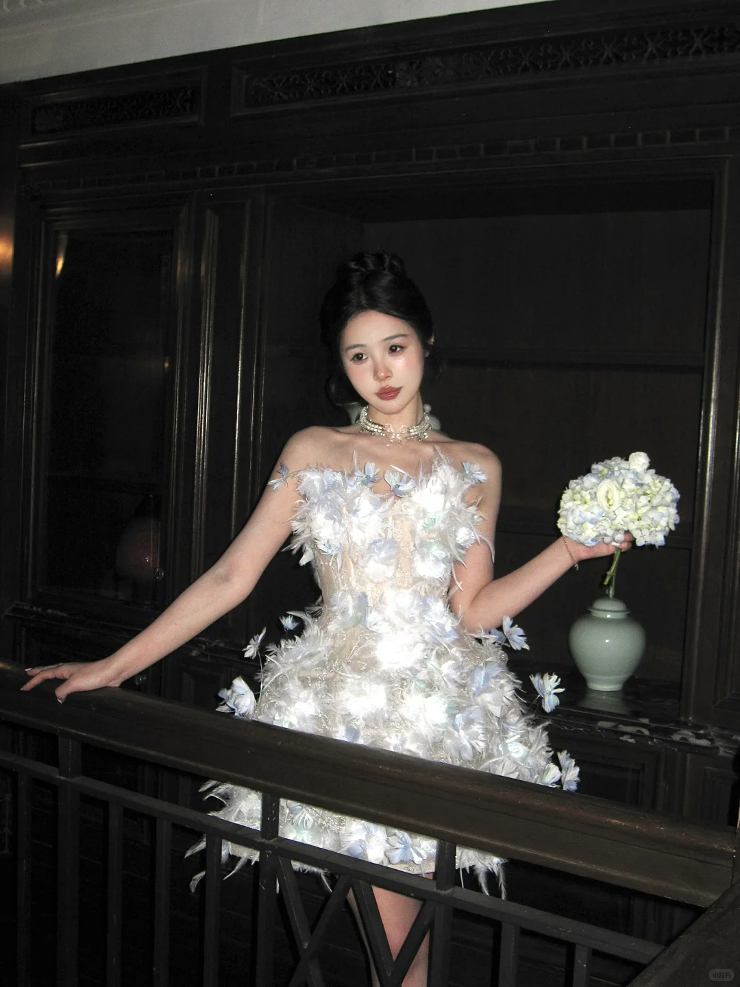 Blue Feather 3D Floral A Line Sweetheart Neck Tulle Short Cocktail Dress Homecoming Dress SH3404