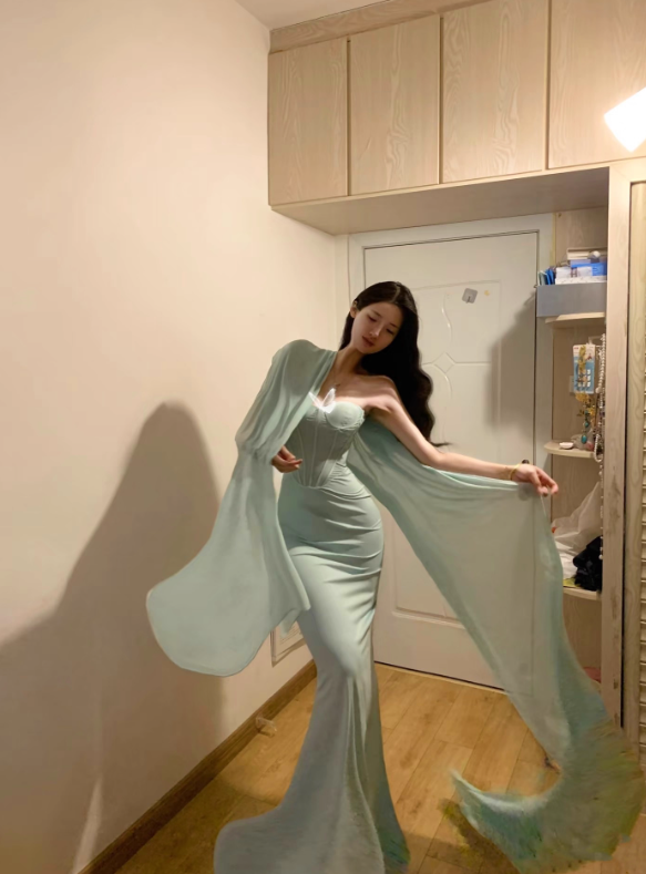 Mint Green Mermaid Sweetheart Neck Chiffon Satin Prom Dress Party Dress Date Dress SH3987