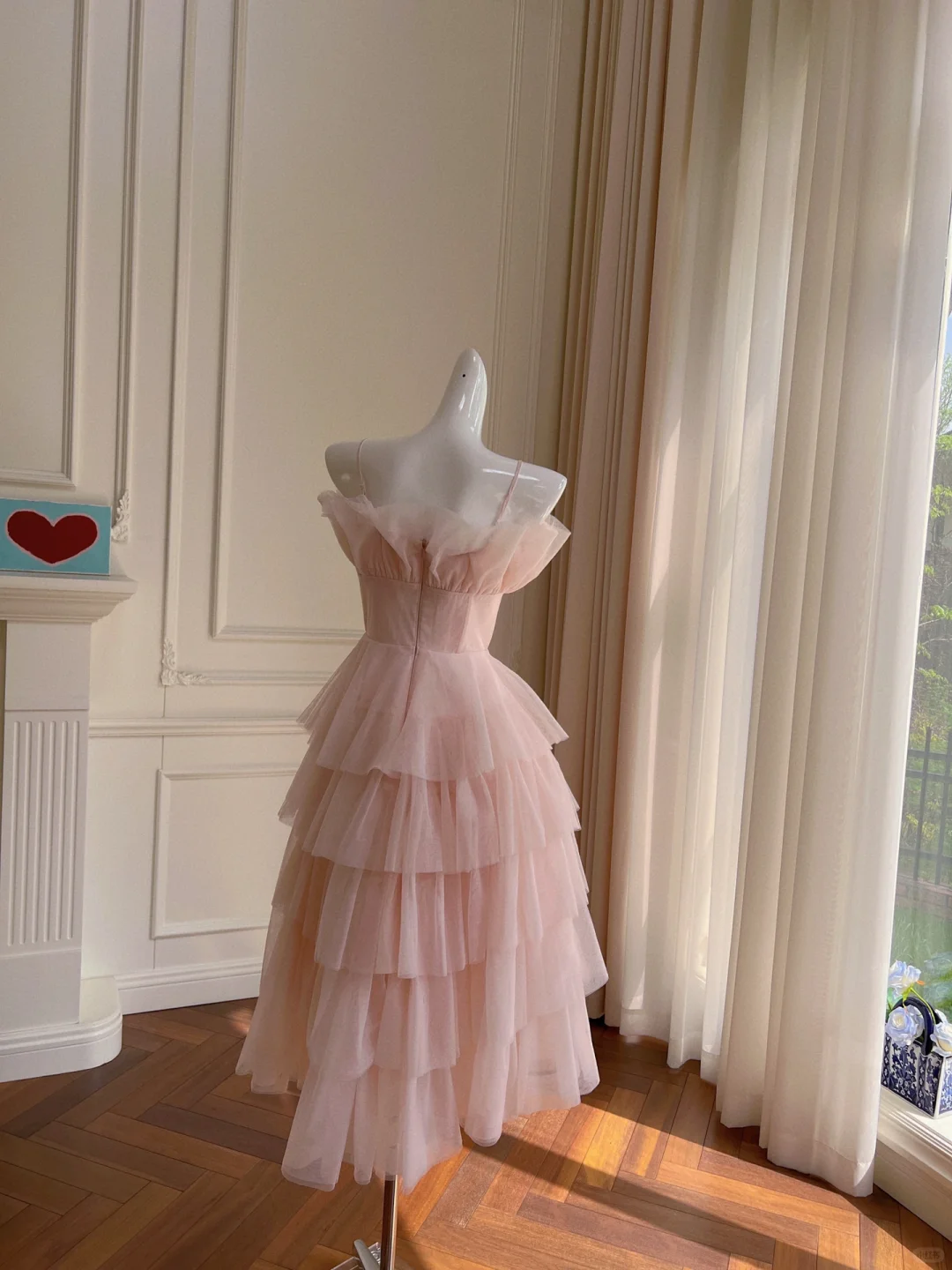 Elegant A Line Spaghetti Strap Layered Light Pink Tulle Short Homecoming Dress Cocktail Dress SH3007