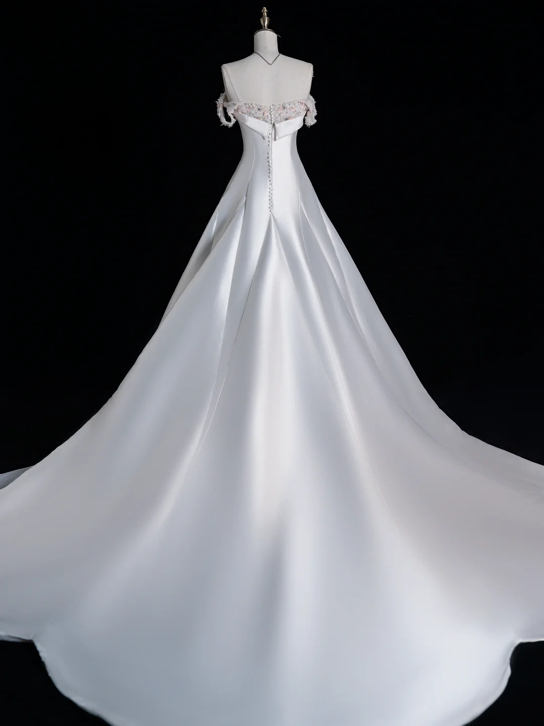 Elegant A Line Spaghetti Strap Beaded White Satin Wedding Dress Prom Dress SH4112