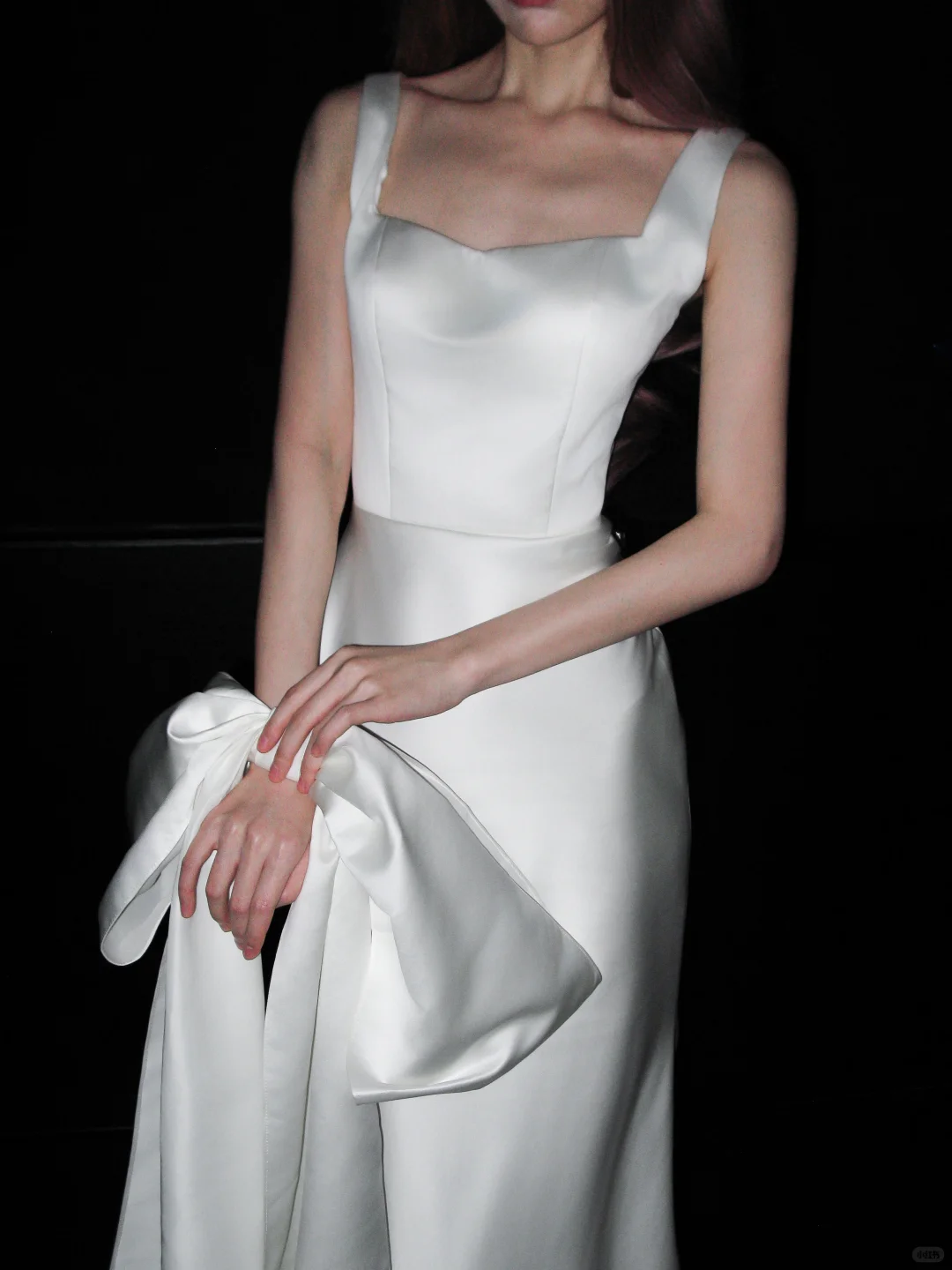 Big Bowknot Mermaid Strap White Lace Satin Long Wedding Dress SH8926