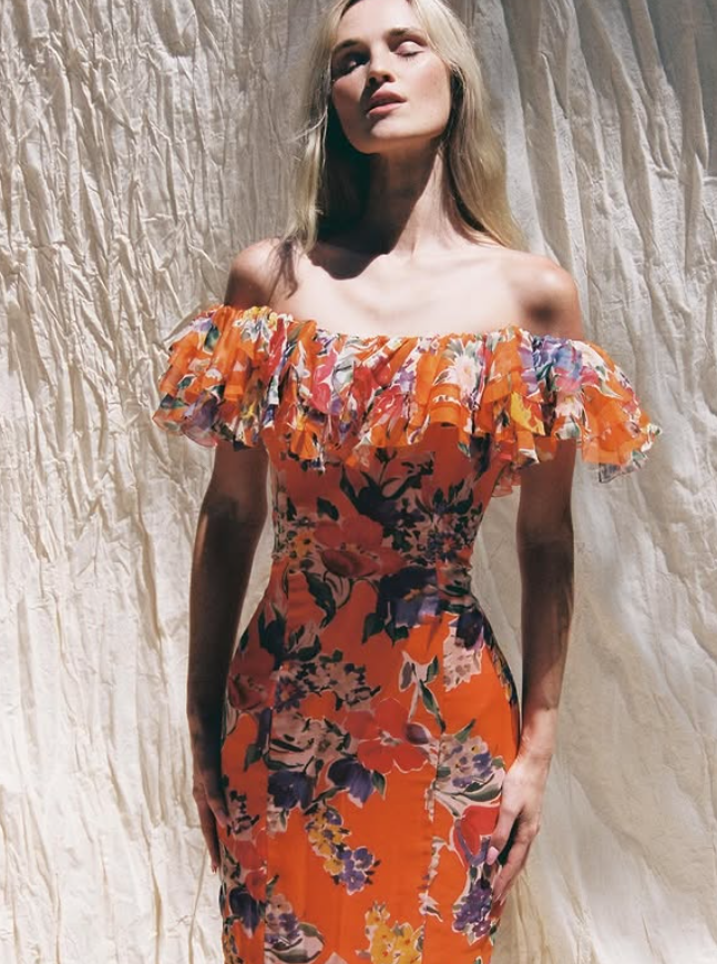Stunning Orange Print Floral Mermaid Chiffon Prom Dress Vacation Dress SH6260