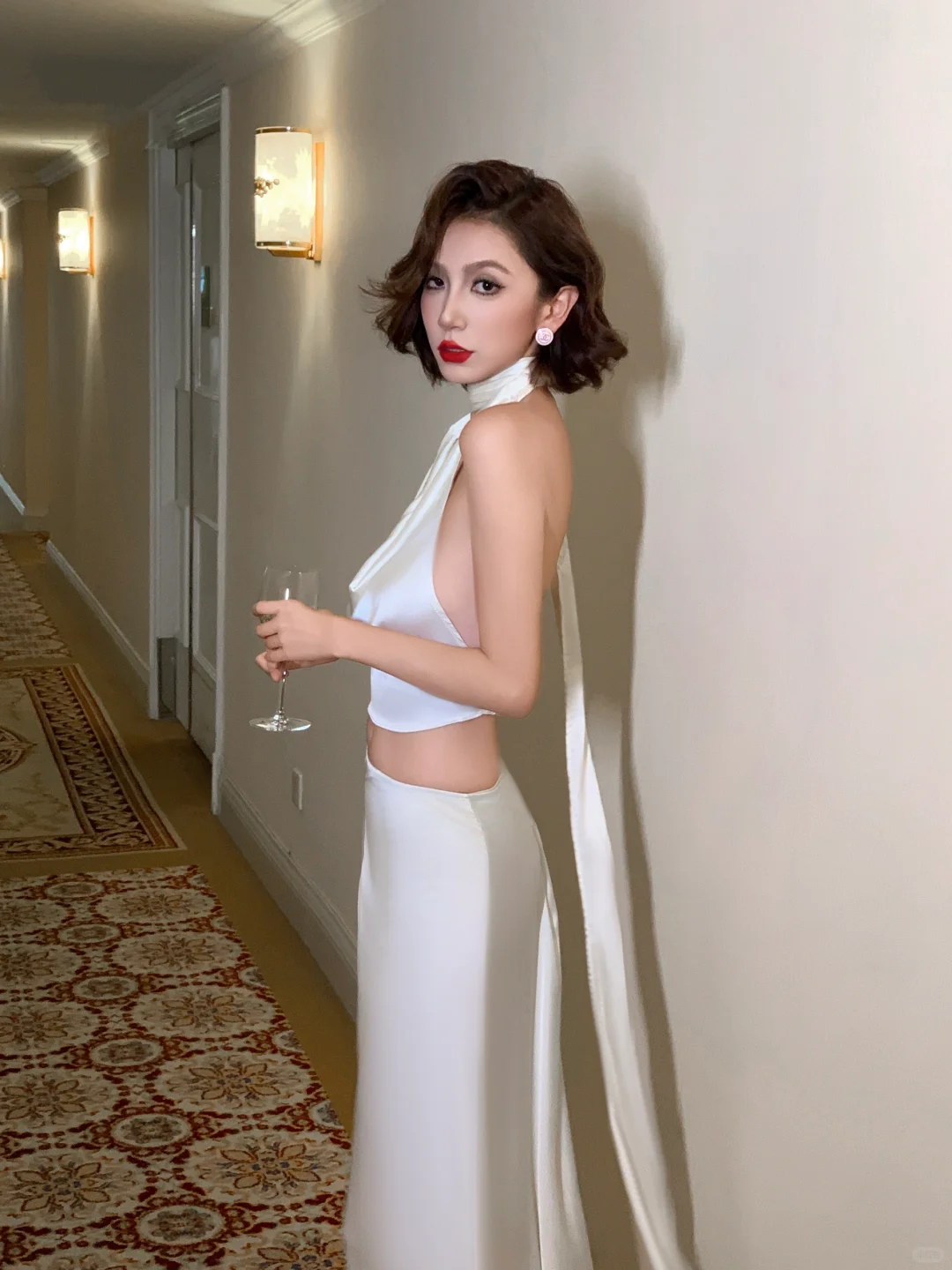 Two Piece Mermaid Halter Satin Open Back Long Prom Dress Vacation Dress SH4317