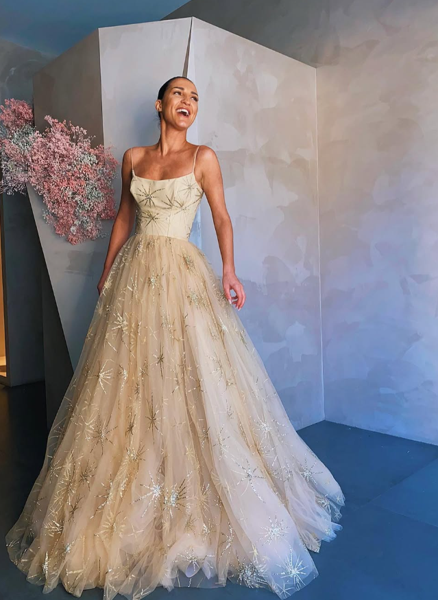 Shiny Champagne A Line Spaghetti Strap Sequin Tulle Long Prom Dress Evening Dress SH6116