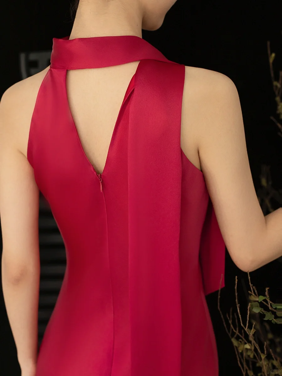 Simple Brilliant Rose A Line Spaghetti Strap Satin Prom Dress Evening Dress SH4212