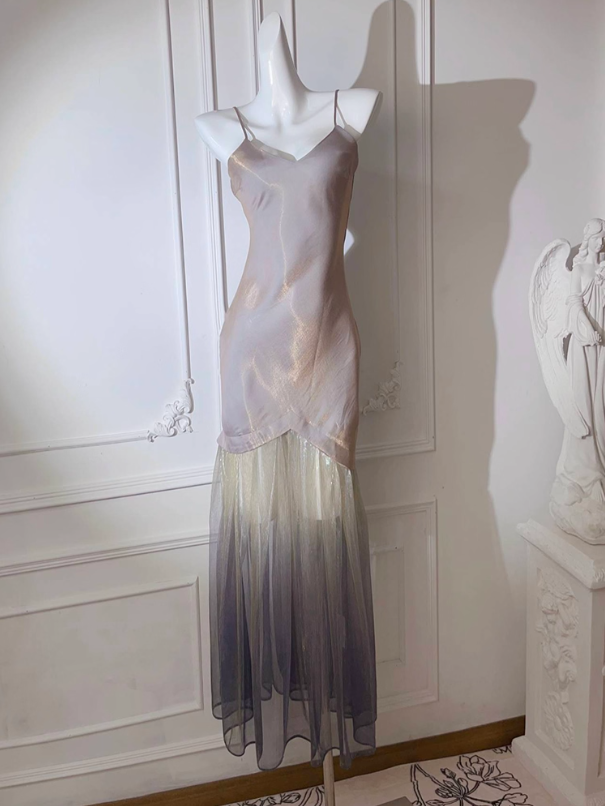 Stunning Mermaid Spaghetti Strap Satin Tulle Prom Dress Evening Dress SH4082