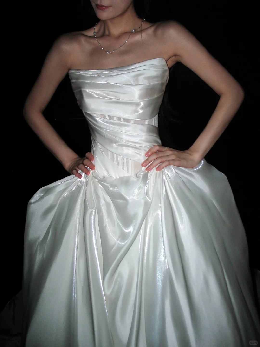 Pretty Ball Gown Strapless Corset Pleated White Satin Long Wedding Dress SH8893