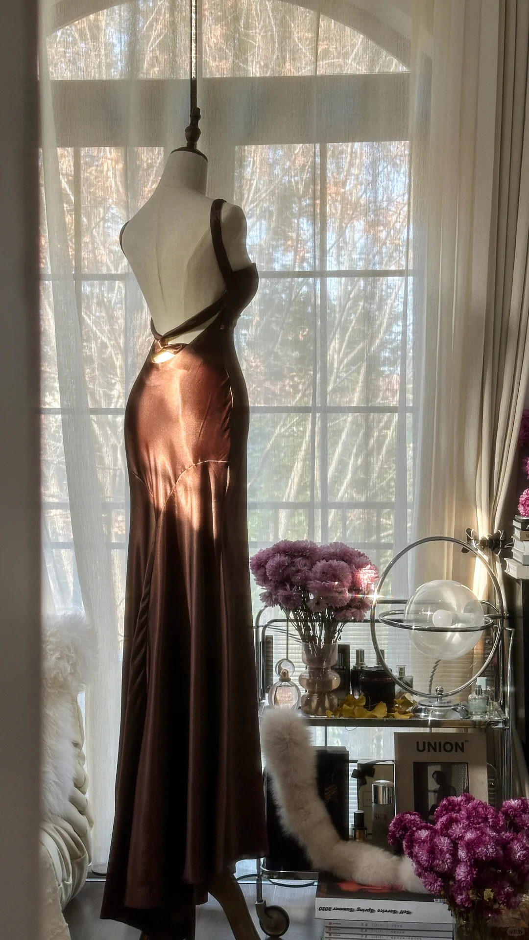 Sexy Mermaid Halter Brown Satin Long Open Back Party Dress Evening Dress SH2940