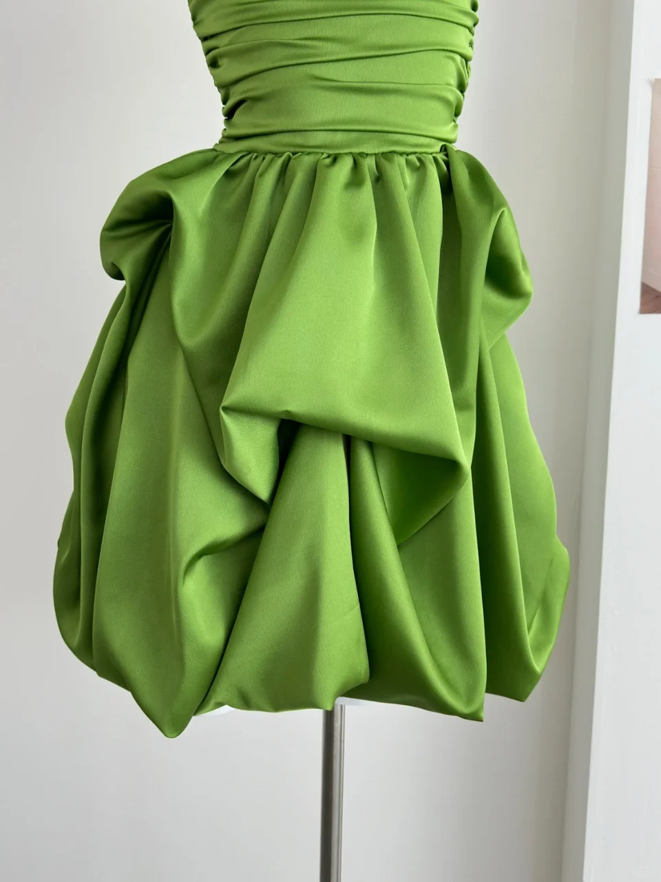 Simple A Line Strapless Pleated Green Satin Short Homecoming Dress Cocktail Dress SH3089