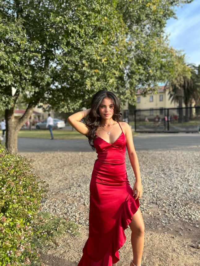 Burgundy Sheath Spaghetti Strap Ruffle Satin Open Back Prom Dress Party Dress SH4014