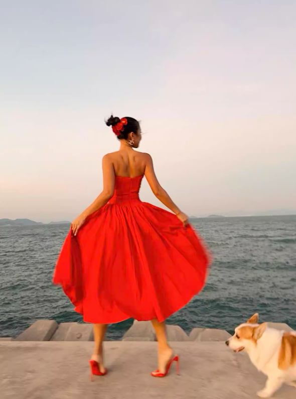 Warm Red A Line Sweetheart Neck Satin Prom Dress 21th Birthday Dress SH4381