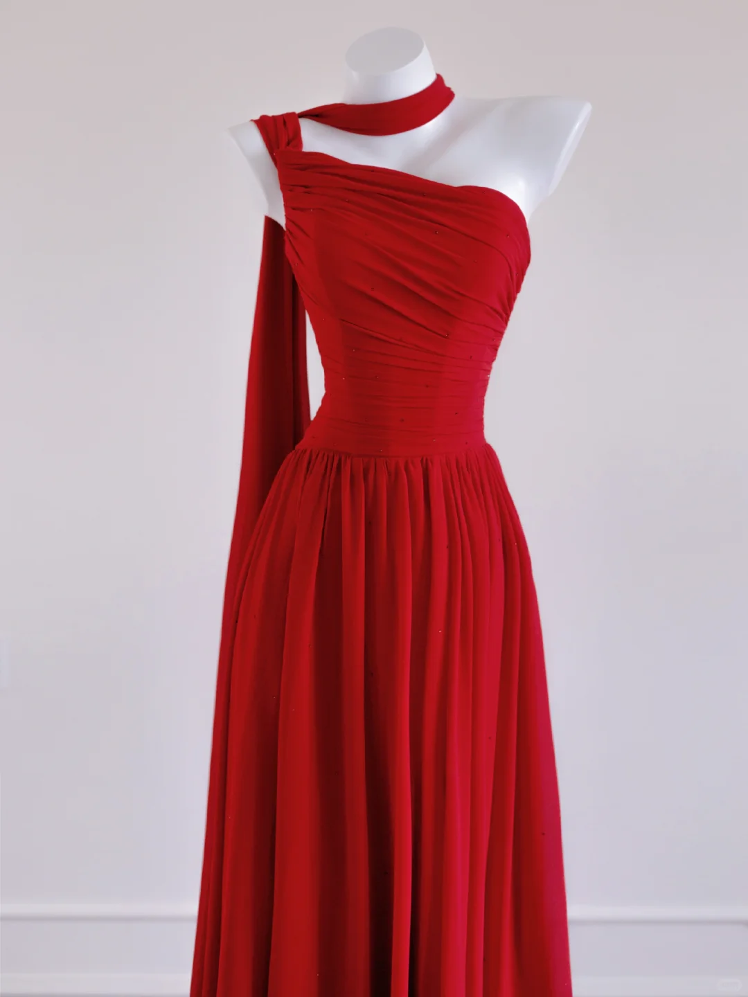 Flowy Red A Line One Shoulder Chiffon Long Prom Dress Party Dress SH4364