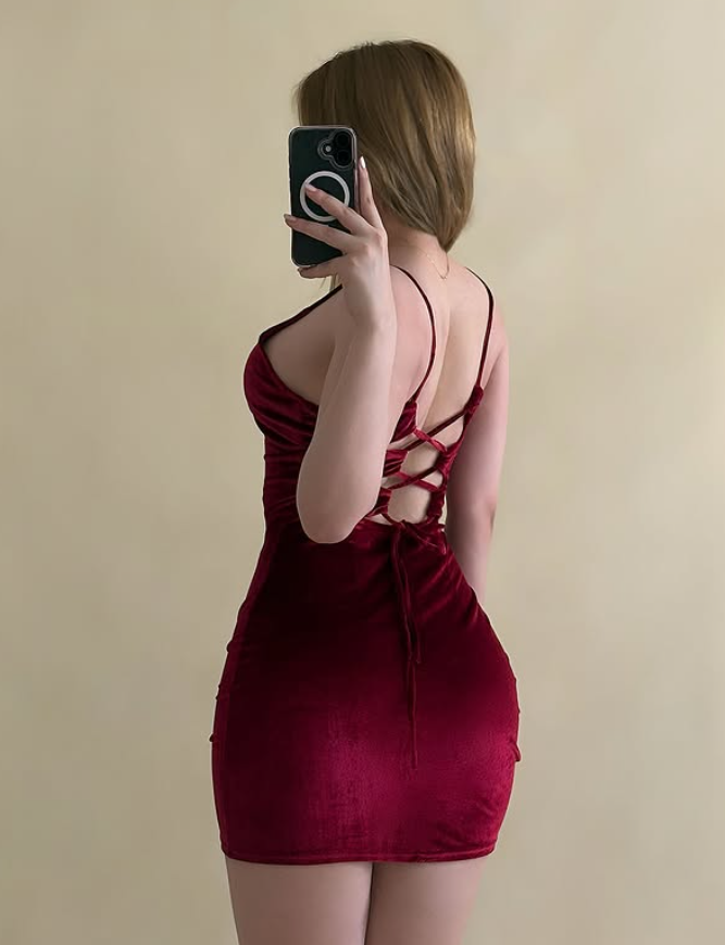 Burgundy Sheath Spaghetti Strap Velvet Short Prom Dress Homecoming Dress SH9074