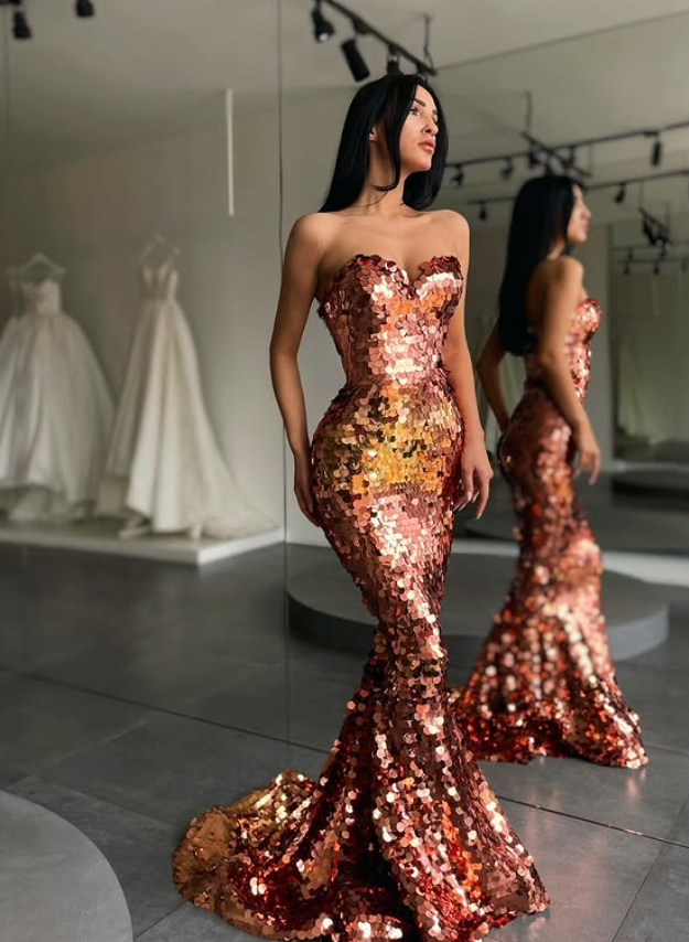 Shiny Mermaid Sweetheart Neck Sequin Prom Dress Evening Dress SH6129