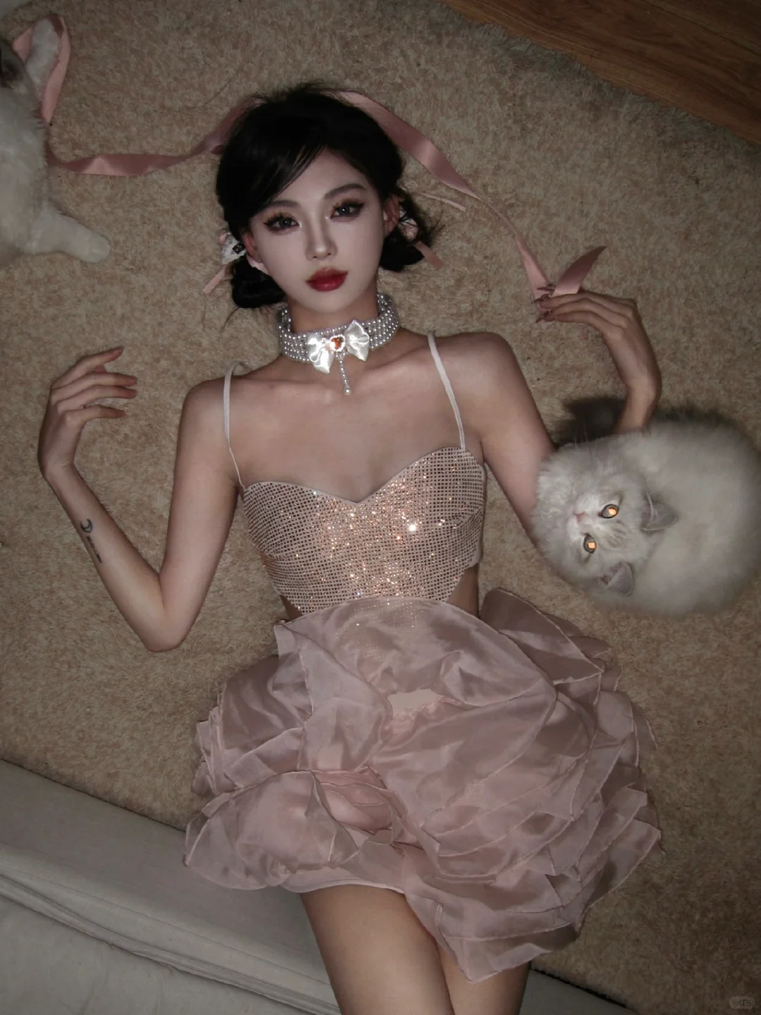 Pink Sequin A Line Spaghetti Strap Layered Organza Short Homecoming Dress Birthday Dress SH3642