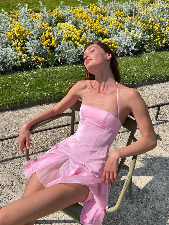 Pink A Line Halter Chiffon Satin Mini Homecoming Dress SH3284