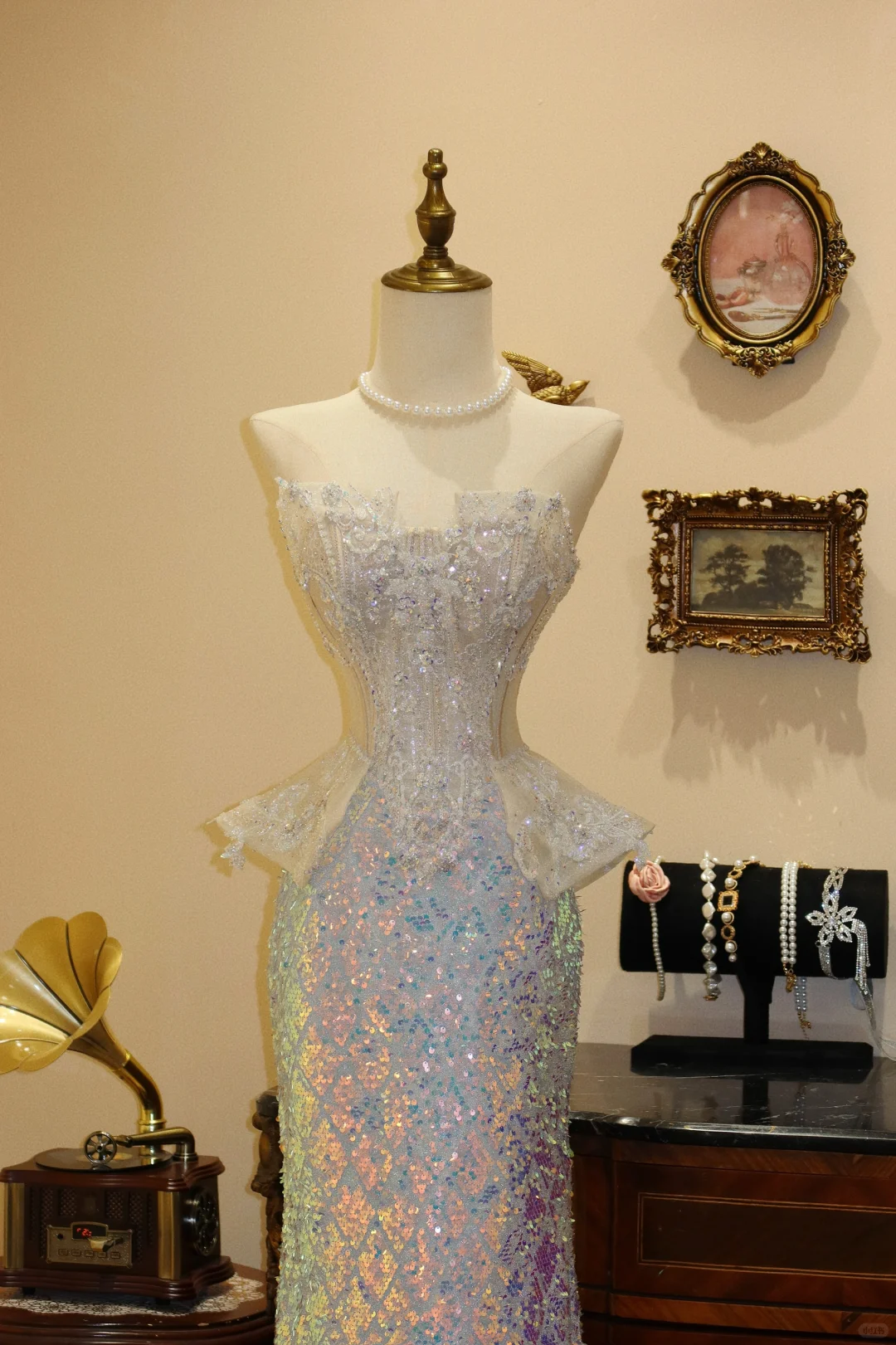 Shiny Exquisite Mermaid Strapless Sequin Long Prom Dress Party Dress Evening Dress SH3960