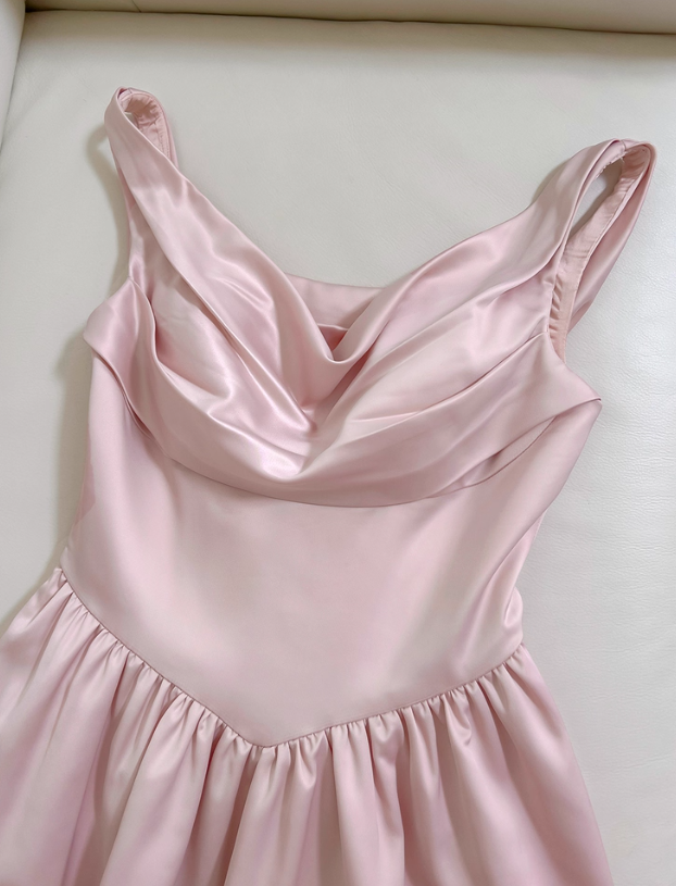 Gentle Pink A Line Straps Pleated Satin Homecoming Dress SH4507