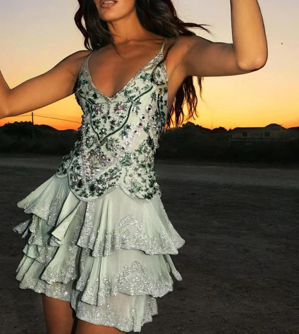 Vintage A line Spaghetti Straps Light Mint Green Chiffon Formal 8th Grade Homecoming Dress SH3386