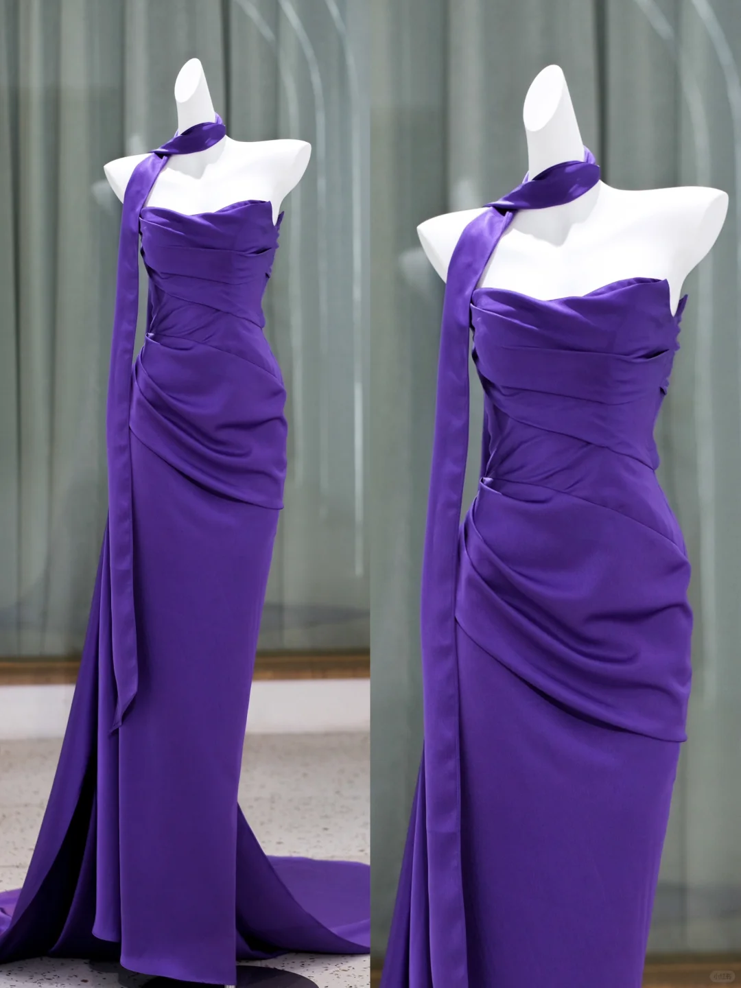 Purple Sheath Strapless Pleated Satin Prom Dress Party Dresses SH4591