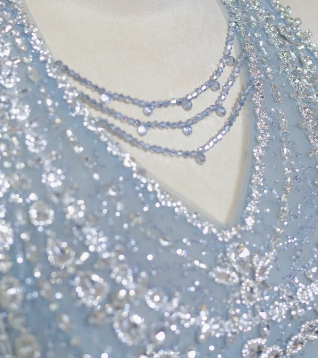 Dreamy Baby Blue A Line Halter Sequin Beaded Tulle Long Prom Dress Party Dress SH4362