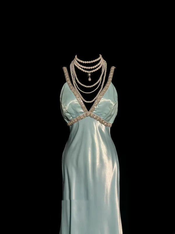 Vintage Sheath Straps Light Sky Blue 90s Long Prom Dresses Party Dress 20th Birthday Outfits Graduation Dresses SH3506